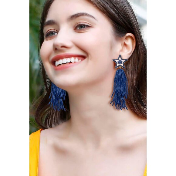 Dangle Earrings Waterfall Beaded Star Tassel Bohemian Jewelry for Women - Picture 4 of 7